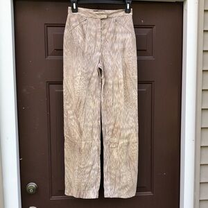 Etro Italy Faux Bois Cotton Pants Trousers Pattern Print Zip Pockets Tan Neutral
